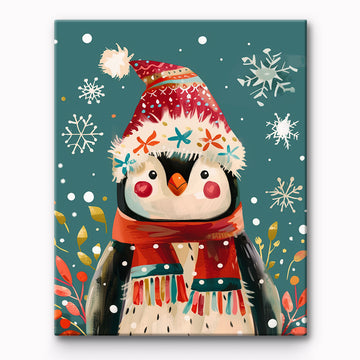 Cute Penguin With Christmas Hat Painting By Number