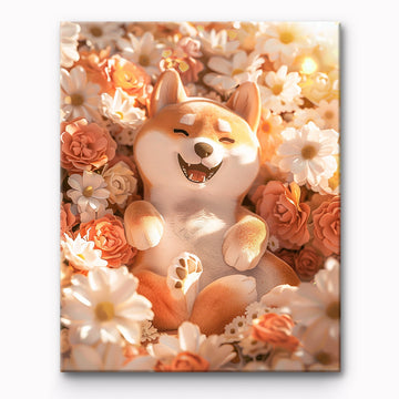 Corgi Puppy In Flower Painting By Number
