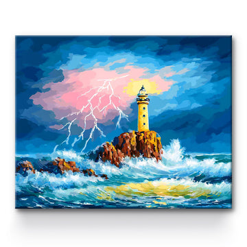 Lighthouse During Thunderstorm Painting By Number