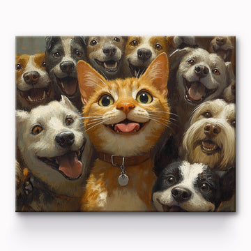 Group Photo of Cats and Dogs Painting By Number
