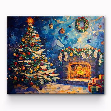 Christmas Tree By Fireplace Painting By Number