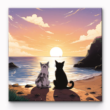 Two Cats Watching Sunset Painting By Number