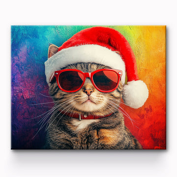 Cat With Christmas Hat Painting By Number