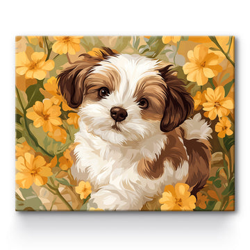 Flower Dog Painting By Number