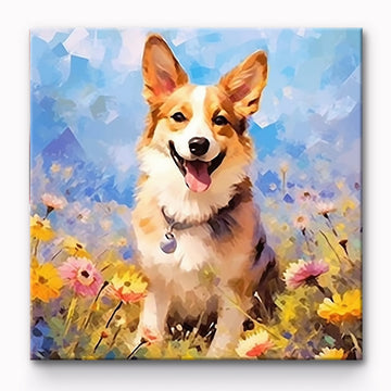 Dog Surrounded By Flowers Painting By Number