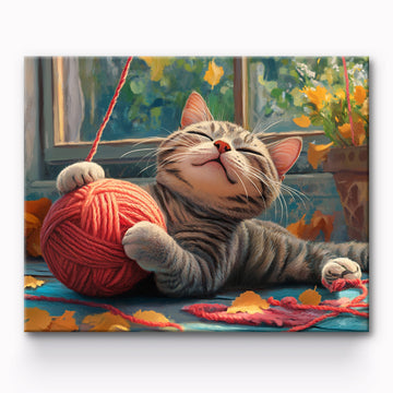 Woolly Ball With Cat Painting By Number
