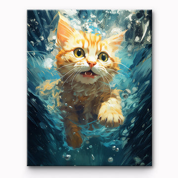 Swimming Cat Painting By Number