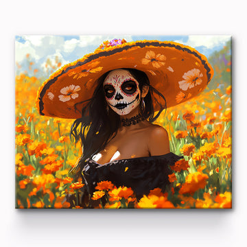 Masked Girl With Yellow Flowers Painting By Number
