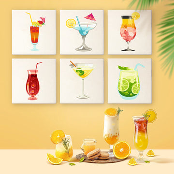 Summer Drinking Cocktails 6pcs 15x15cm Mini Painting By Number