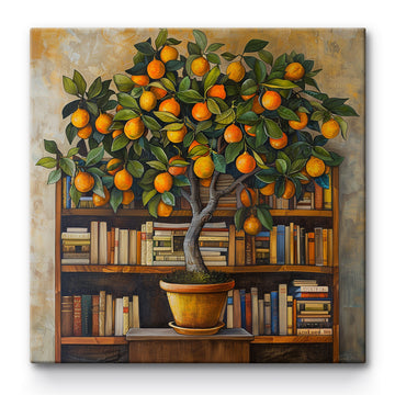 Orange Tree in front of Bookshelf Painting By Number