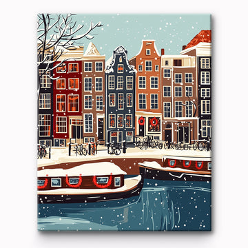 Winter Canal Buildings Painting By Number