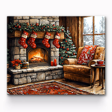Christmas Eve By The Fire Painting By Number