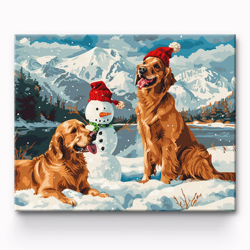 Snowman And Dog Painting By Number
