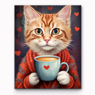 Coffee Drinking Cat Painting By Number