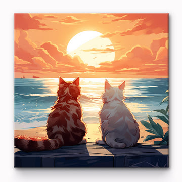 Two Cats Watching Sunset Painting By Number