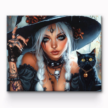 Witch And Black Cat Painting By Number