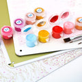 Paint by numbers set with colorful paint pots and brush on guided artwork for vintage rustic metal posters.