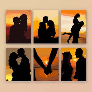 Silhouette Love At Dusk 6pcs 15x20cm Mini Painting By Number