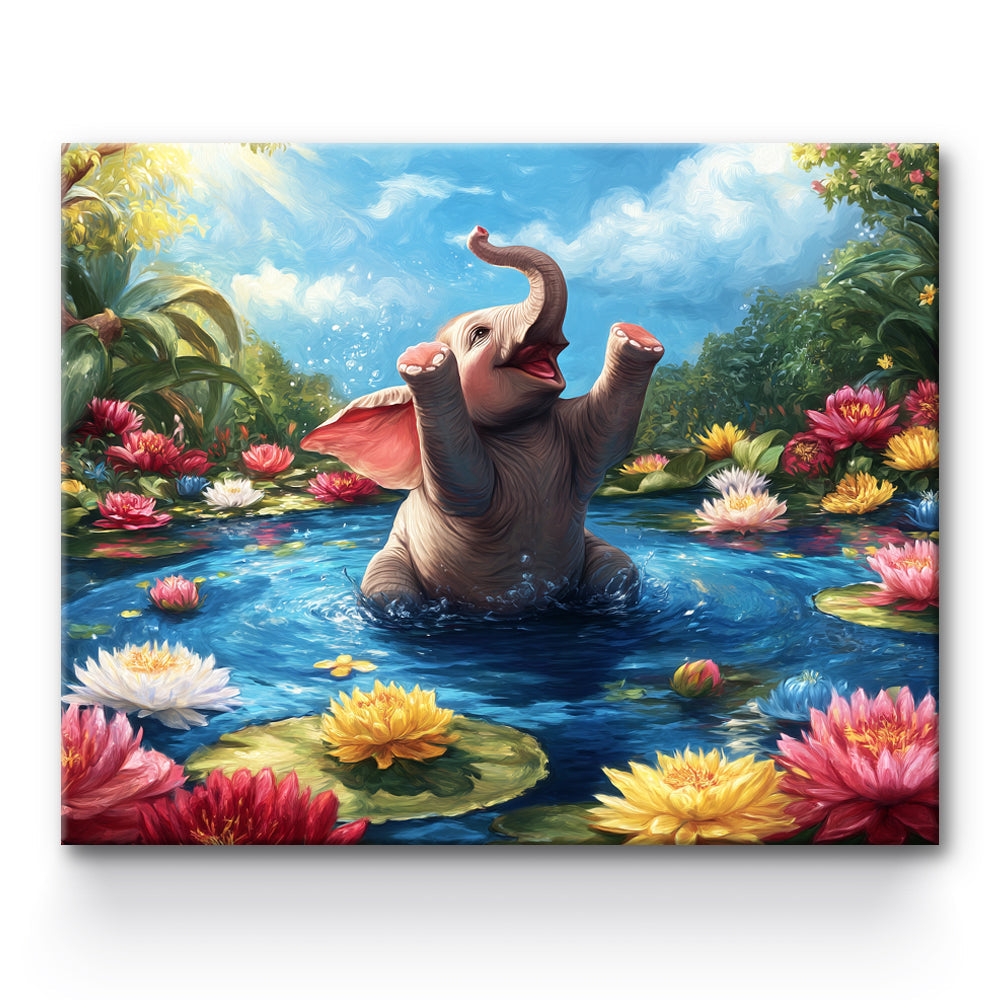 Elephants Playing In The Lake Painting By Number