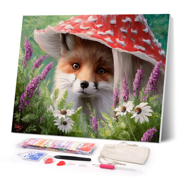Fox Under Mushroom Umbrella Diamond Painting