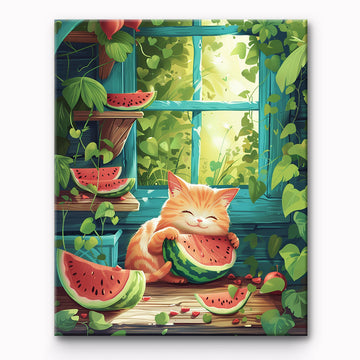Watermelon-loving Cat Painting By Number