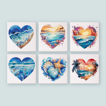 Love Beach  6pcs 15x15cm Mini Painting By Number