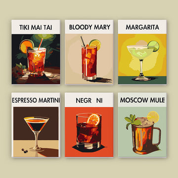 Summer Drinking Cocktails 6pcs 15x20cm Mini Painting By Number