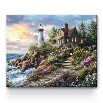 Lighthouse House By The Sea Painting By Number