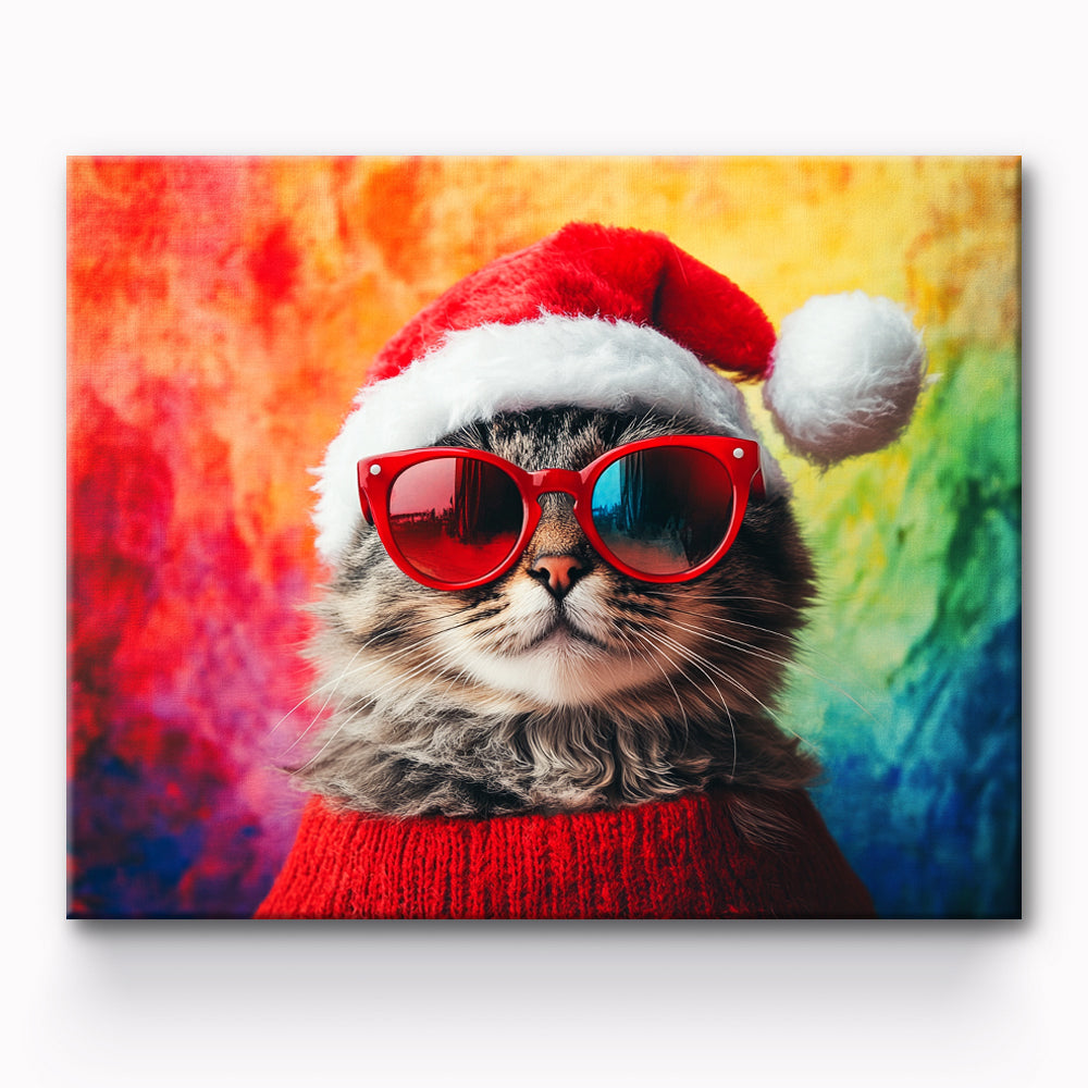 Cat With Christmas Hat Painting By Number