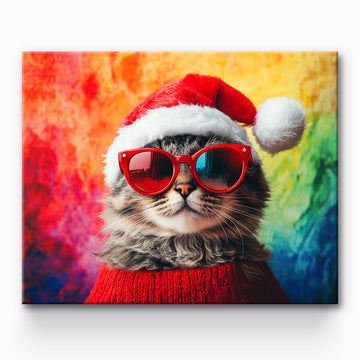 Cat With Christmas Hat Painting By Number