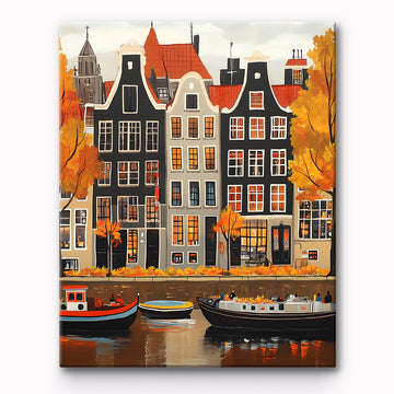 Autumn Canalside European Architecture Painting By Number