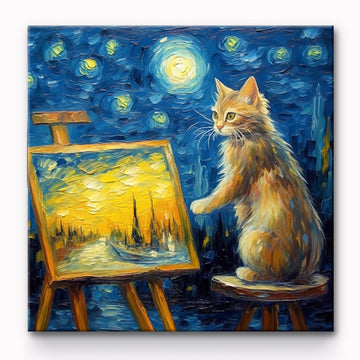 Starry Night With Cat Painting By Number