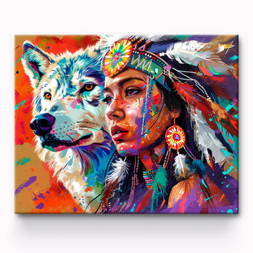 Indian Girl and the Wolf Painting By Number