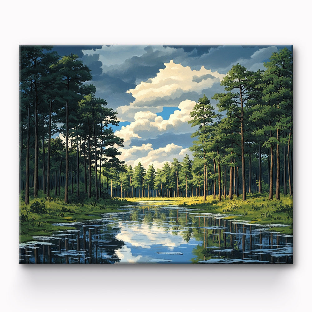 Mountain Forest Lake Painting By Number