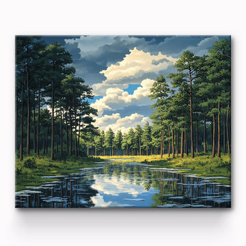 Mountain Forest Lake Painting By Number