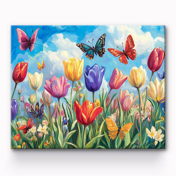 Tulip And Butterfly Painting By Number
