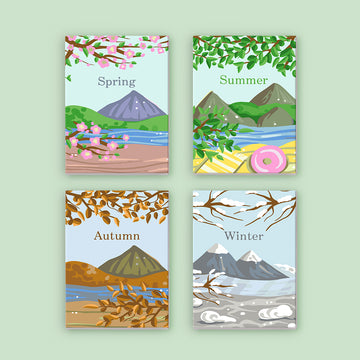 Four Seasons Scenery 4pcs 15x20cm Mini Painting By Number