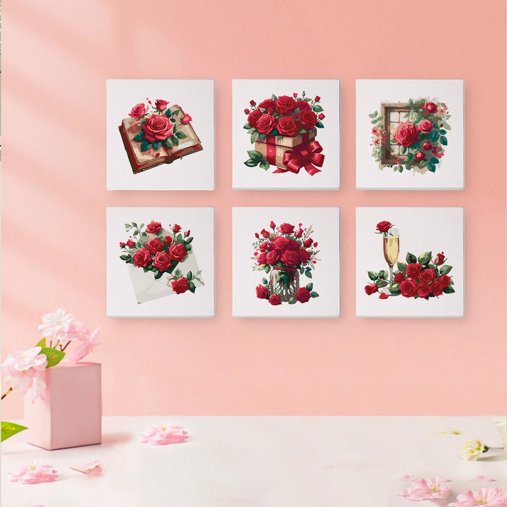Rose Flower 6pcs 15x15cm Mini Painting By Number