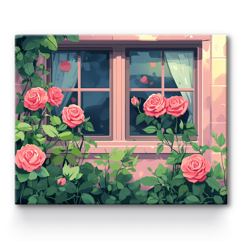 Rose Flower By The Window Painting By Number