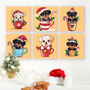 Dog In Cartoon Cup 6pcs 15x15cm Mini Painting By Number