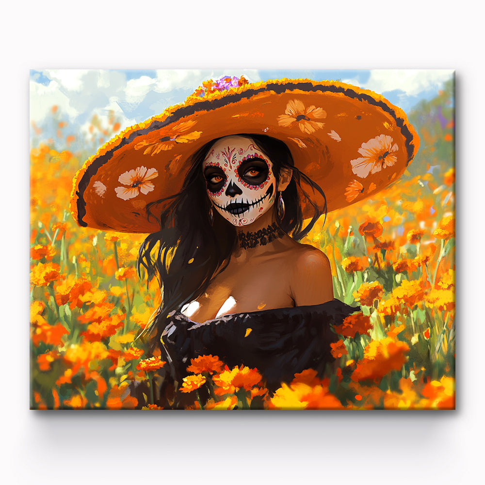 Masked Girl With Yellow Flowers Painting By Number