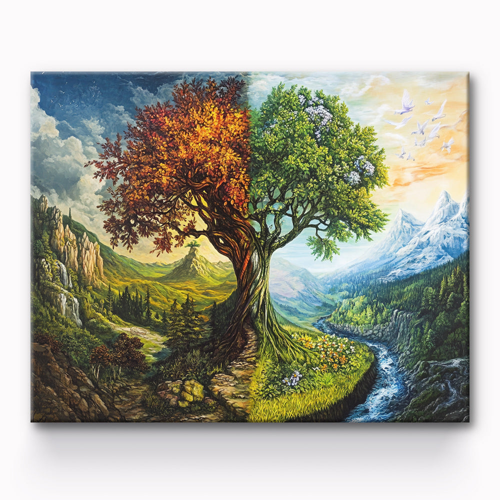 Spring And Winter World Tree Painting By Number