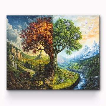 Spring And Winter World Tree Painting By Number