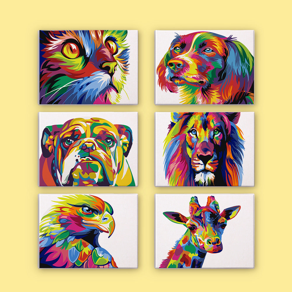 Multicolored Animal 6pcs 15x20cm Mini Painting By Number