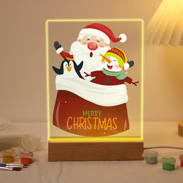 Santa Claus And Snowman 7 Color LED Linght Furniture Ornament Painting By Number