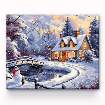 Snowman And House Painting By Number